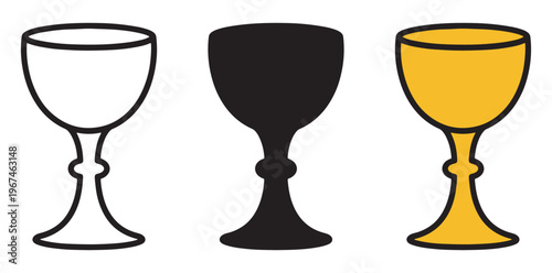 A set of three goblets in different colors and styles silhouette