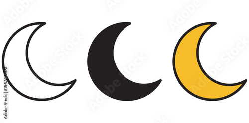 A minimalist illustration of crescent moon phases in white, black, and yellow on a clean background silhouette