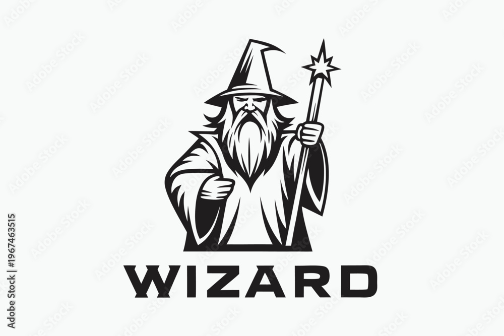 Fototapeta premium Ancient Sorcerer Casting a Vibrant Spell, Detailed Fantasy Magician Illustration