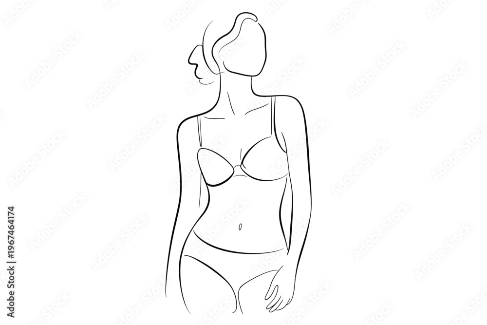 Fototapeta premium Line drawing of a woman s figure in lingerie