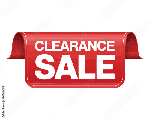 A vibrant red clearance sale banner with bold white lettering