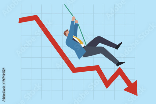Businessperson falling from a declining graph representing market downturn