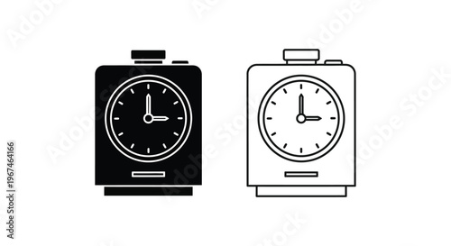 Vector clock icons, stopwatch illustrations, black and white timer graphics, time management symbols