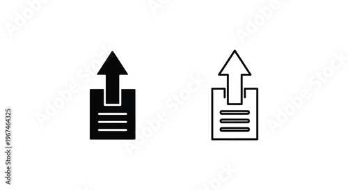 Upload icons, file upload symbols, black and white line icons, document upload graphics