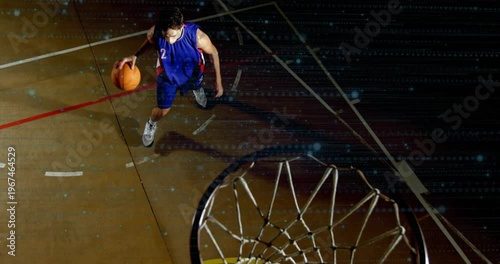 Sports hooper dribbling red line driving to hoop rising right layup scoring scanline tracing path