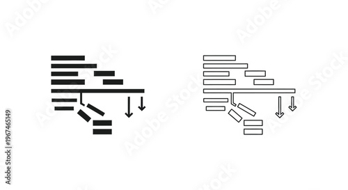 Black and white arrow icons, horizontal bar chart graphics, data visualization elements, vector symbols