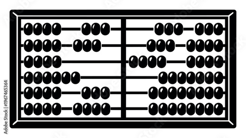 Abacus icon illustrating mathematics, calculation, and ancient accounting. Black and white graphic teaching arithmetic