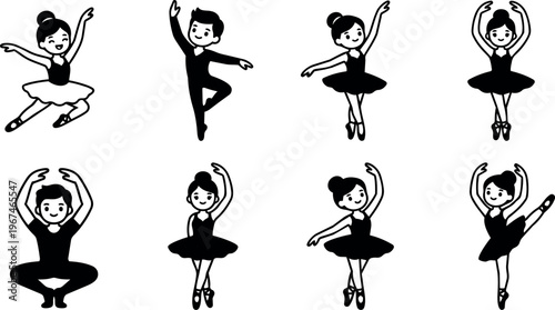 Ballet dancers in various poses and tutus