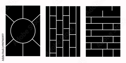 Image collage layout template. Beige mosaic mood board grid collection. Picture frame set. Photo album idea for banner, poster, comic page, flyer, brochure, booklet, memory wall design. Vector pack