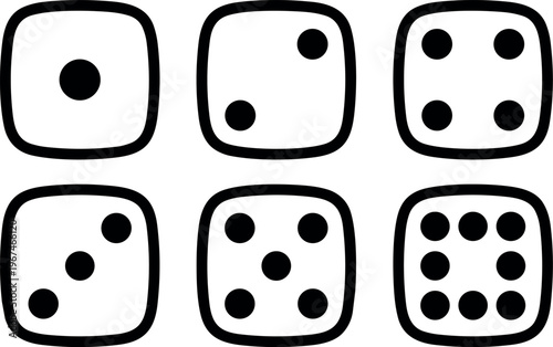 Dice faces showing one to six pips