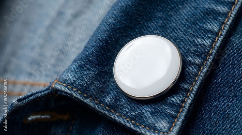 Blank Circular Enamel Pin Mockup - Blue Denim Collar Macro POV