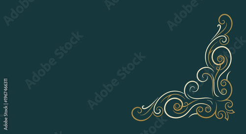 Elegant Golden Swirl Scroll Corner Ornament Dark Teal Background