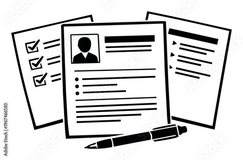 Resume document and application forms with checklists, symbolizing human resources, hiring process, and career planning