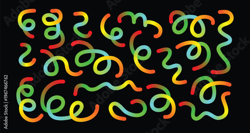 Colorful light trails abstract swirls and curves in a dark background