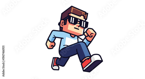 A cartoon character running quickly outside.