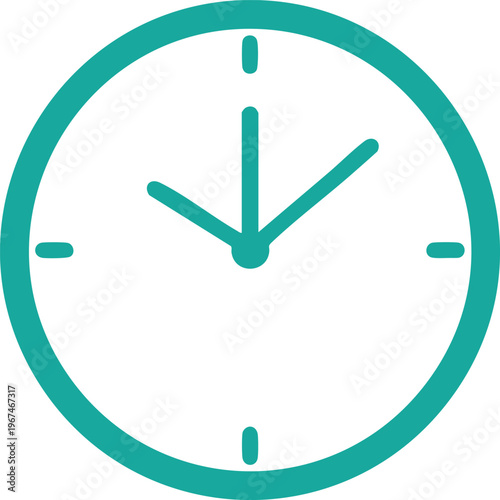 Teal clock face with simple hour markers time white circle