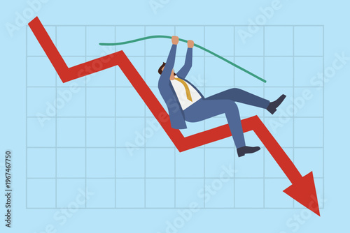Businessperson struggles to climb a declining graph symbolizing market downturn