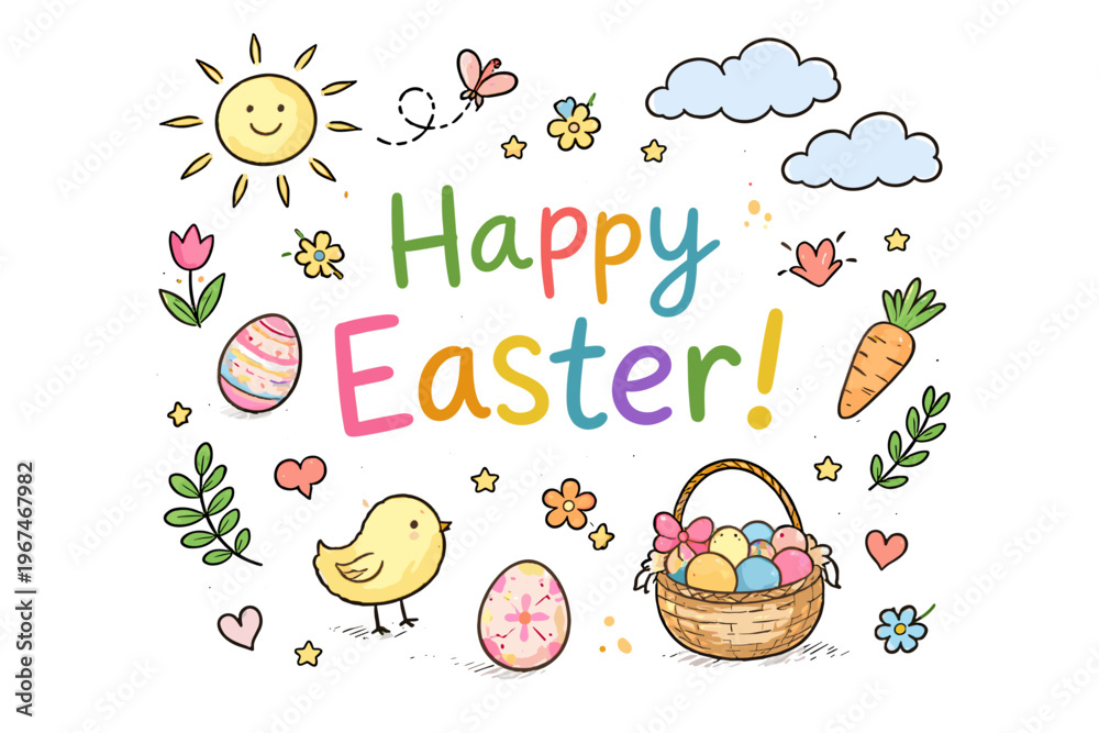 Fototapeta premium Sketch generation elements messy simple icon imperfect naive vector image easter composition