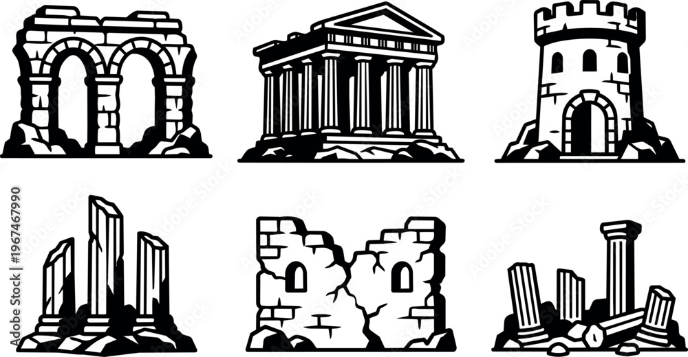Fototapeta premium Ancient ruins and classical columns set