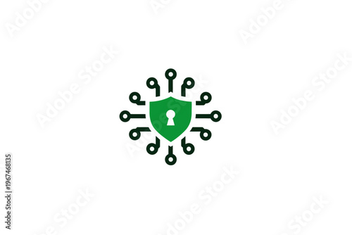 Green shield key lock icon symbolizing digital security and protection