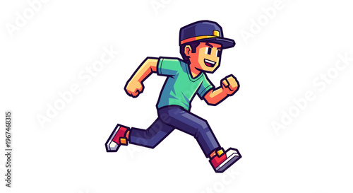 a cartoon man in a green shirt running.