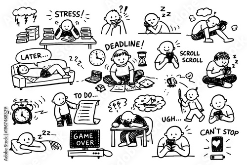 Layout pack small image addiction imperfect generation icon procrastination vector messy simple