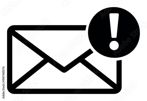 Email message icon with an exclamation mark, indicating an urgent alert, warning, or important notification
