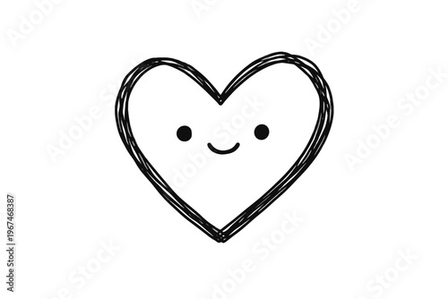 Minimal style messy icon doodle imperfect smiling heart uneven vector