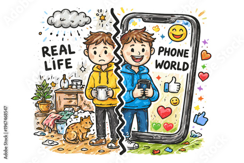 Messy life style doodle phone simple naive real image generation vector imperfect