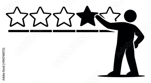 Person rating a three-star review, evaluating product and service quality. Concept of customer satisfaction feedback and ranking