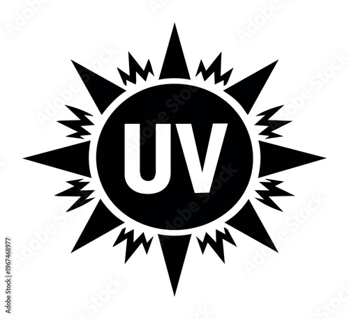 UV sun symbol icon representing protection from ultraviolet radiation and promoting skin care safety