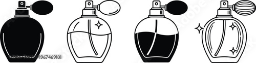Perfume bottles with an atomizer spray pump clipart. 
