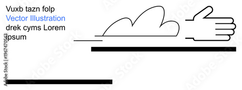 Communication, teamwork, creativity, conceptual thinking, partnerships, outline design. Minimal graphic of a hand, cloud and horizontal lines. Communication and teamwork concept