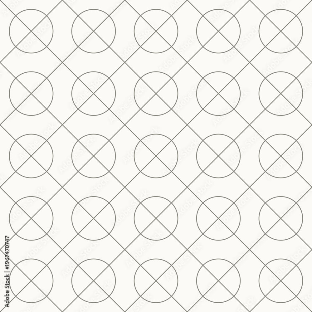 Obraz premium Diamond grid with overlapping circles pattern, Seamless pattern in line design. diamond, circle, grid, geometric, minimal vector. diamond grid with overlapping circles pattern editable stroke pattern