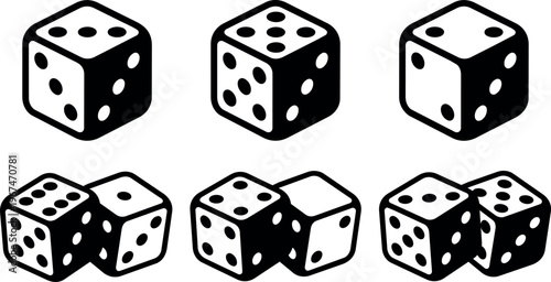 Black and white flat design dice set with six and one dots