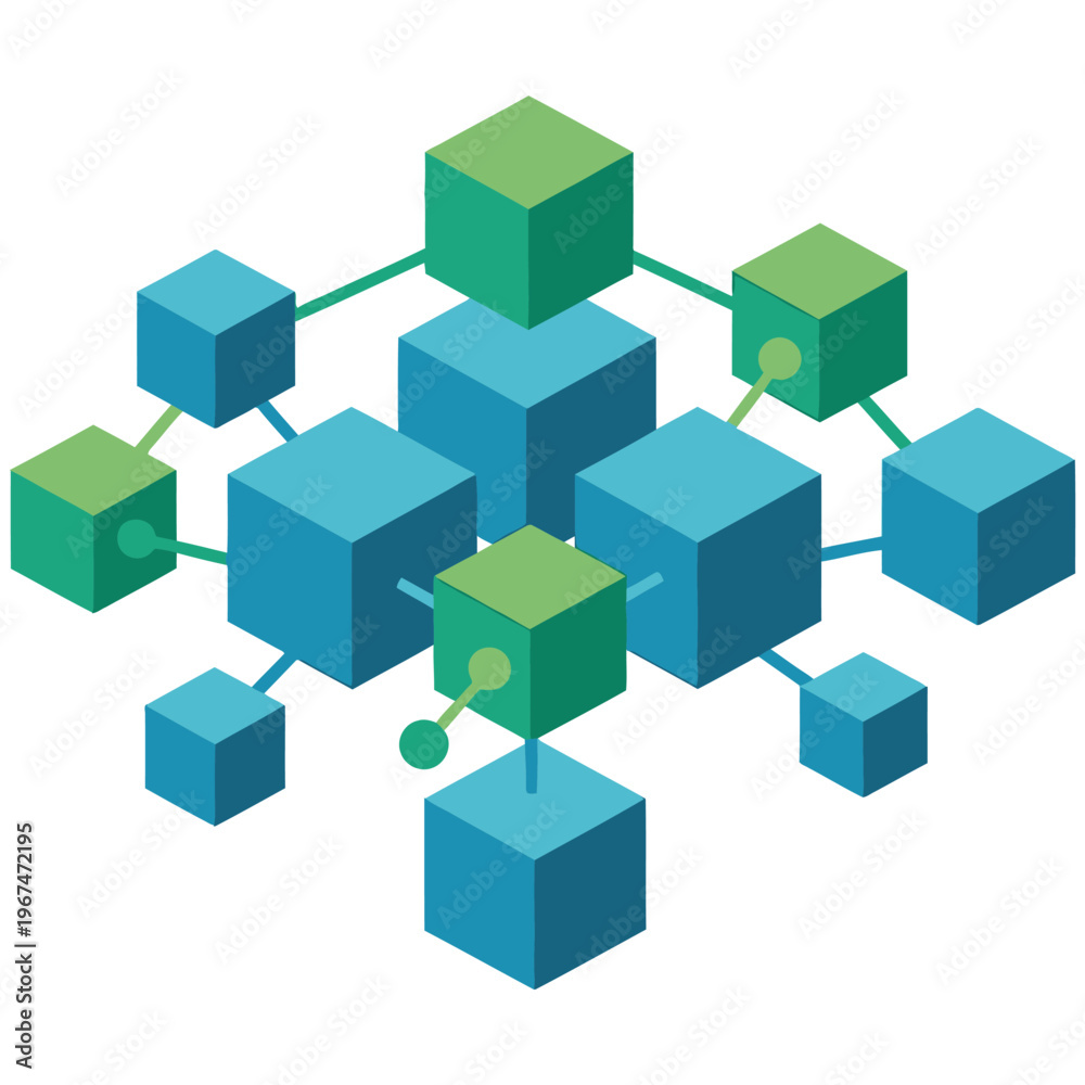 Obraz premium 3D abstract network of connected cubes with graphic design