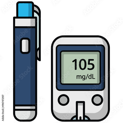 Diabetes testing kit with glucose meter and pen with blood sugar with health monitoring with medical device