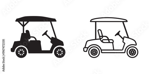 Golf Cart Black Outline Vector Illustration Icon