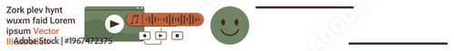 Music streaming, media playback, audio technology, user interface, modern visuals, online tools. Minimal audio player interface with a green happy face. Music streaming and media playback concept