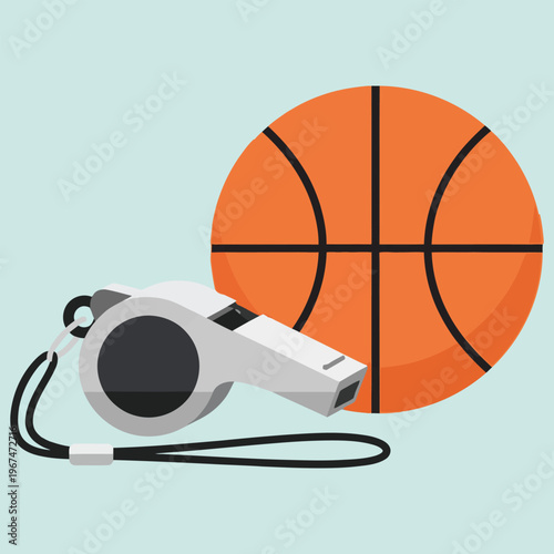 Basketball and referee whistle illustration with game day with sports equipment with sports gear