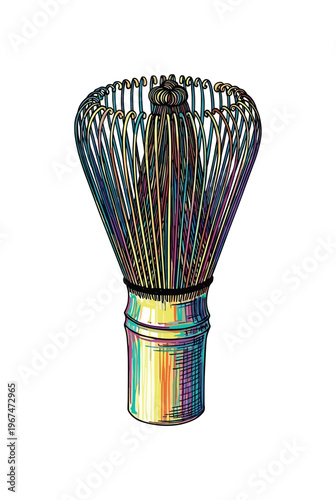 Colorful bamboo whisk for preparing traditional matcha tea ceremony