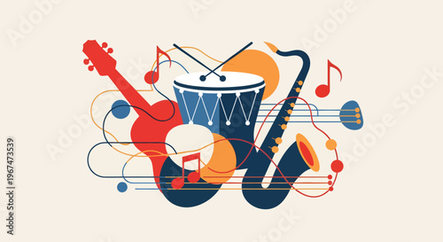 Music instruments and notes composition.