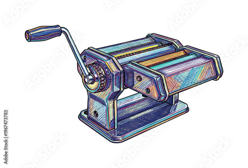 Manual pasta maker with crank handle, a kitchen tool for homemade noodles