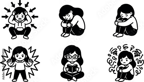 Girl showing stress anxiety sadness and reading book