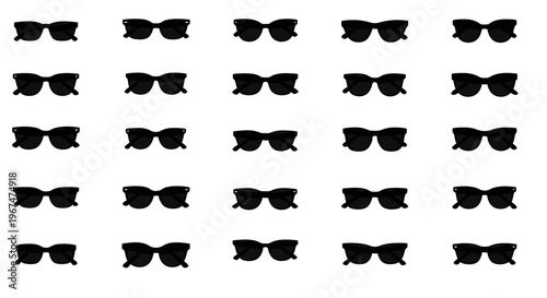 A repeating pattern of black sunglasses on a white background.
