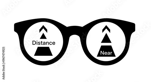 Bifocal glasses with distance and near vision correction.