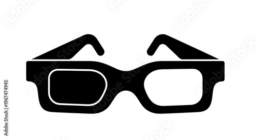 Black and white 3D glasses icon on a white background.