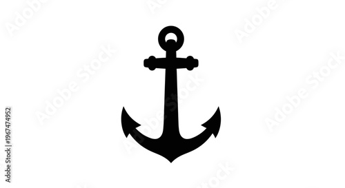 Black anchor icon isolated on a clean white background, symbolizing stability and maritime themes.