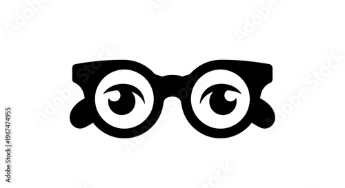 Black and white cartoon glasses with wide open eyes.