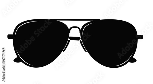 Classic Aviator Sunglasses Silhouette Isolated on White Background.